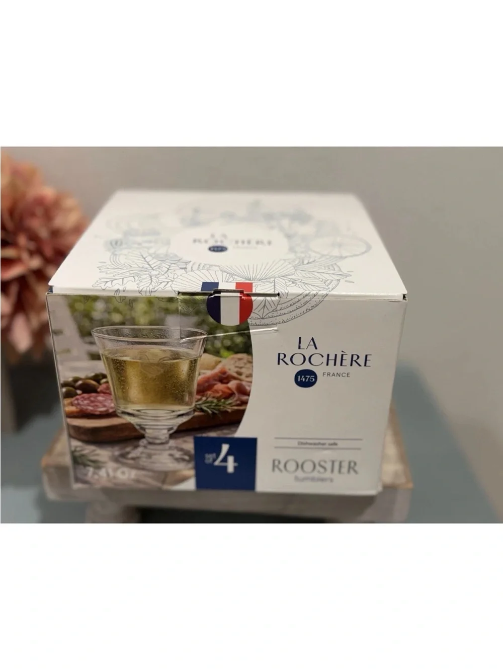 New Set of 4 La Rochere Rooster Tumblers/ Glasses 1475 France 7.4loz